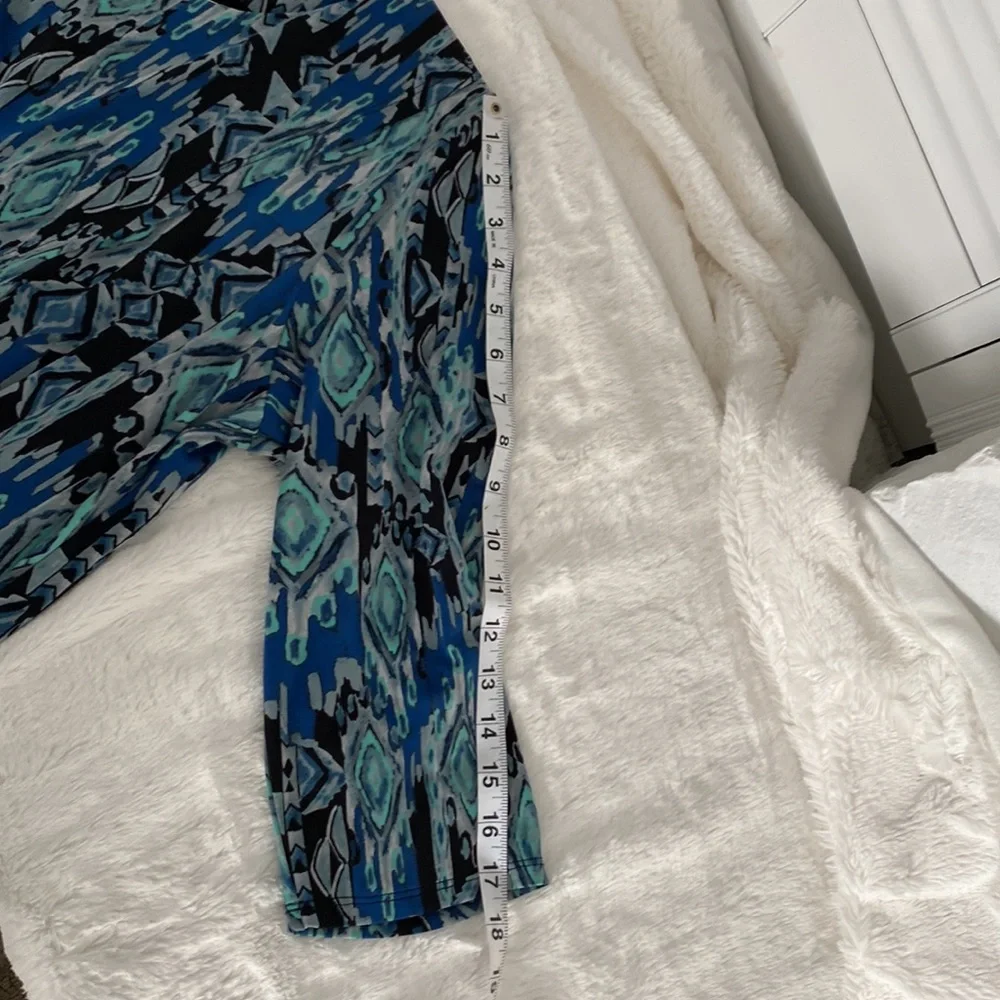 Cold water Creek tunic top mblue black gray seafoam green print front opening - Picture 9 of 9
